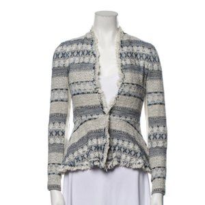 Rebecca Taylor Raw-Edge & Chain-Link Accent Tweed Blazer Sz 2
